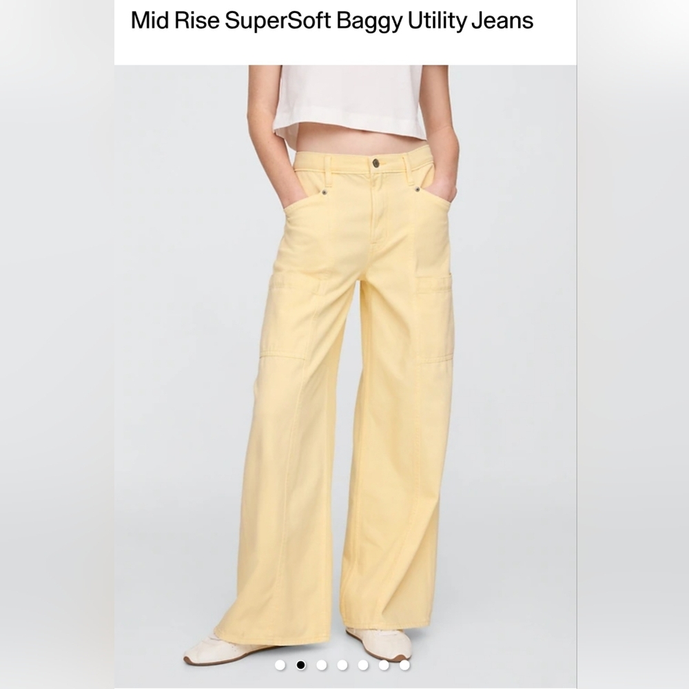GAP Women's Mid Rise SuperSoft Baggy Utility Jeans - Yellow